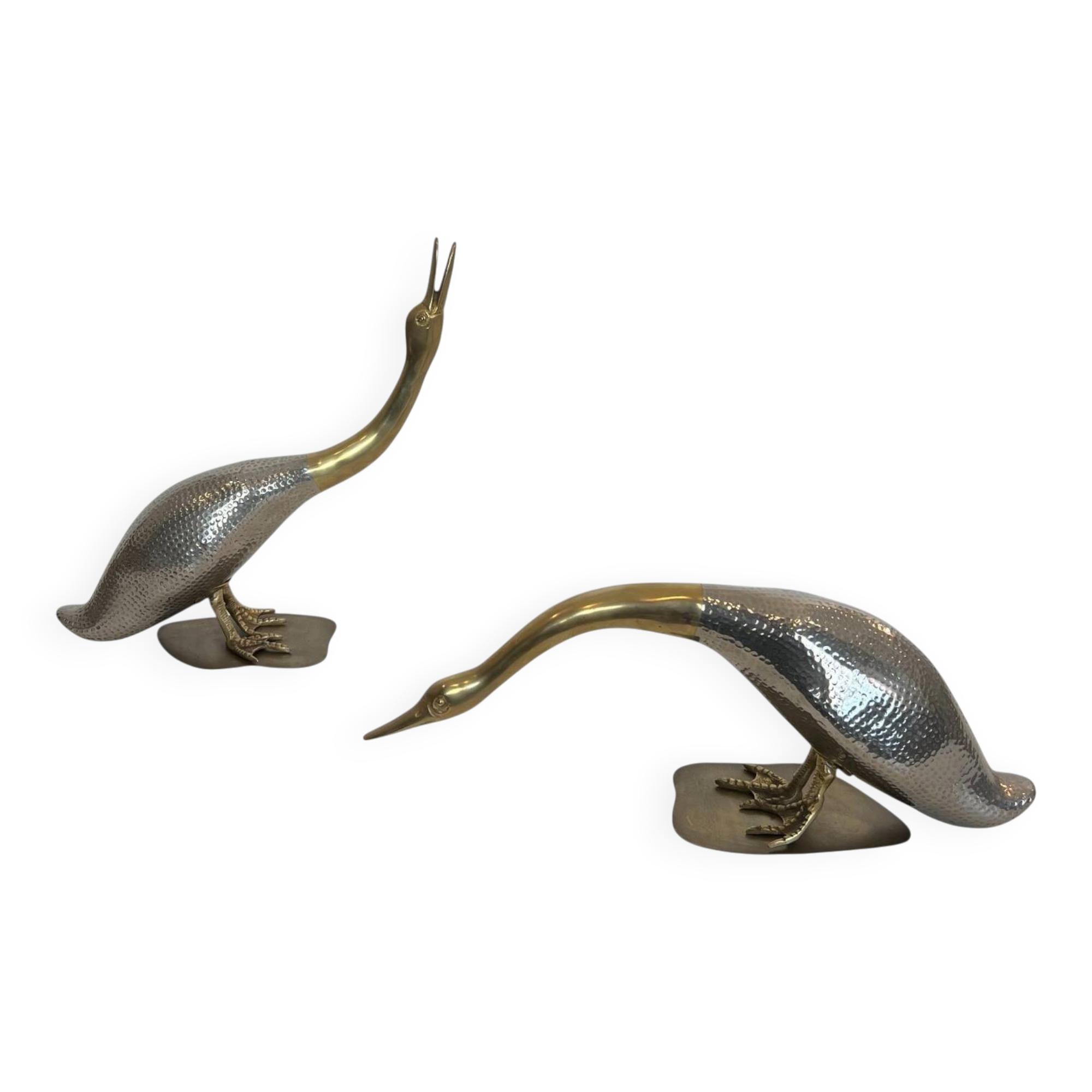Set of 2 silver-plated and brass ducks