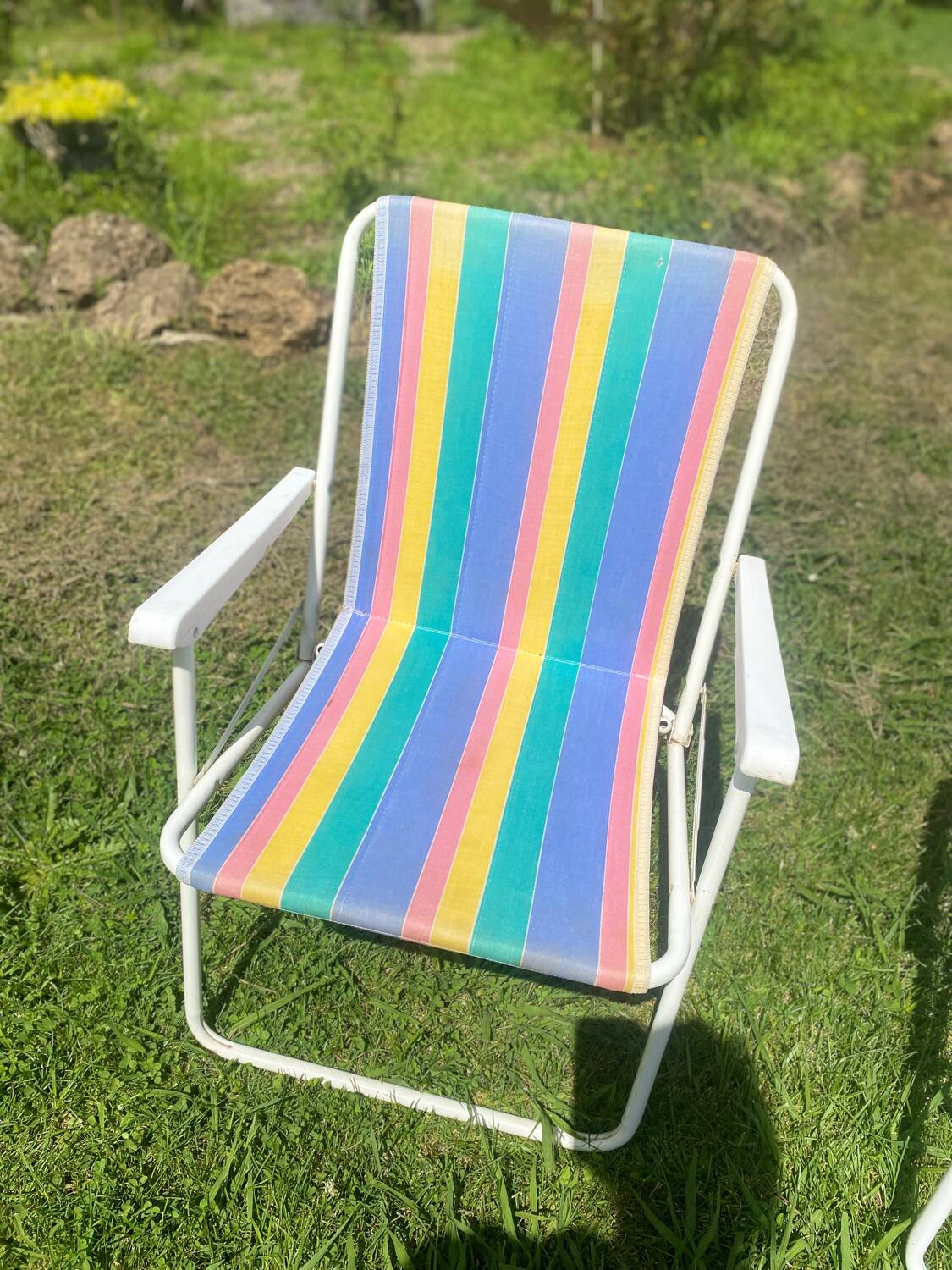 Chaise camping vintage rayée