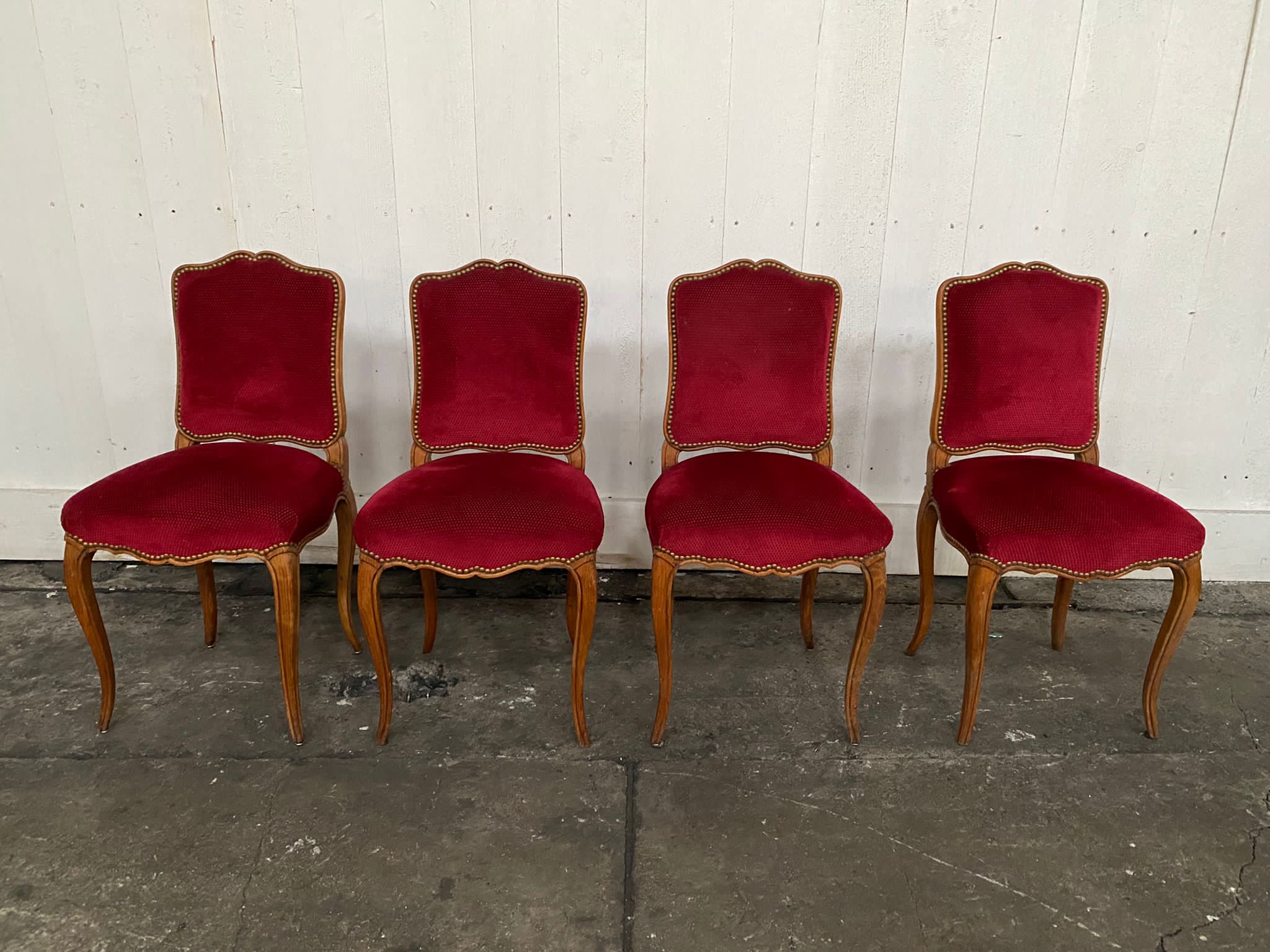 4 red Louis XV style chairs