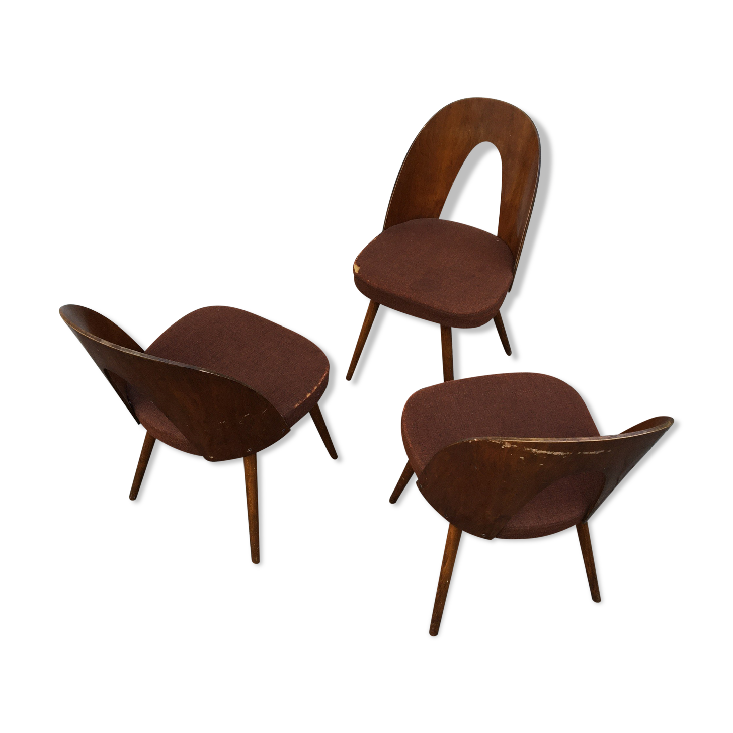 Lot de 3 chaises Lollipop par Antonin Suman, mid century 50s, Tchécoslovaquie