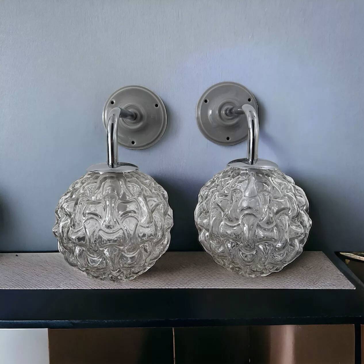 Pair of chrome wall lights