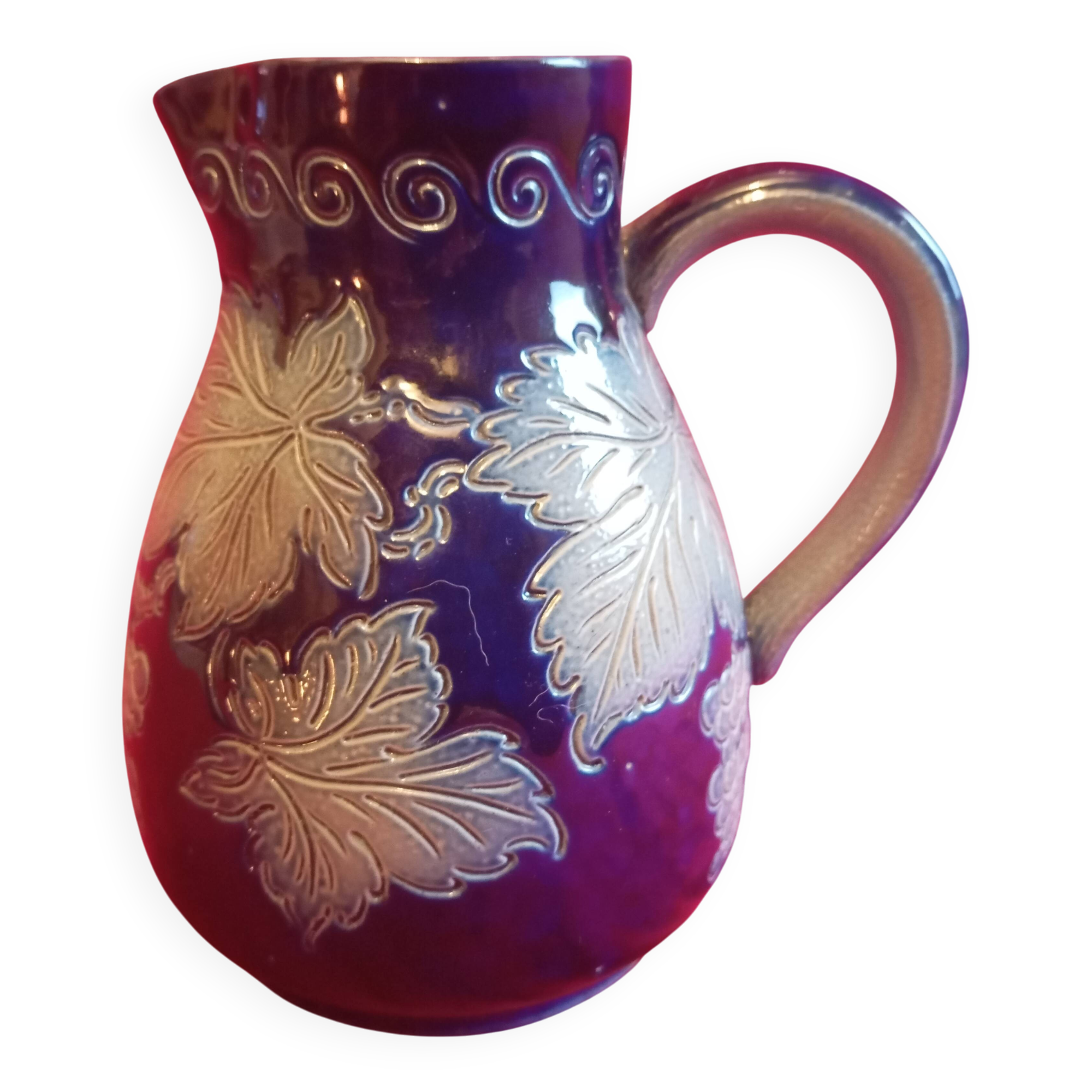 Blue stoneware pitcher from alsace signed "schmitter remmy betschorf"