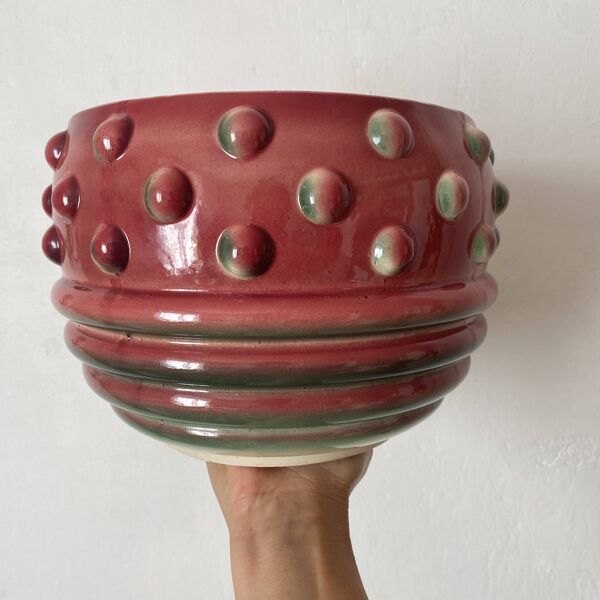 Cache pot ancien en barbotine Sarreguemines