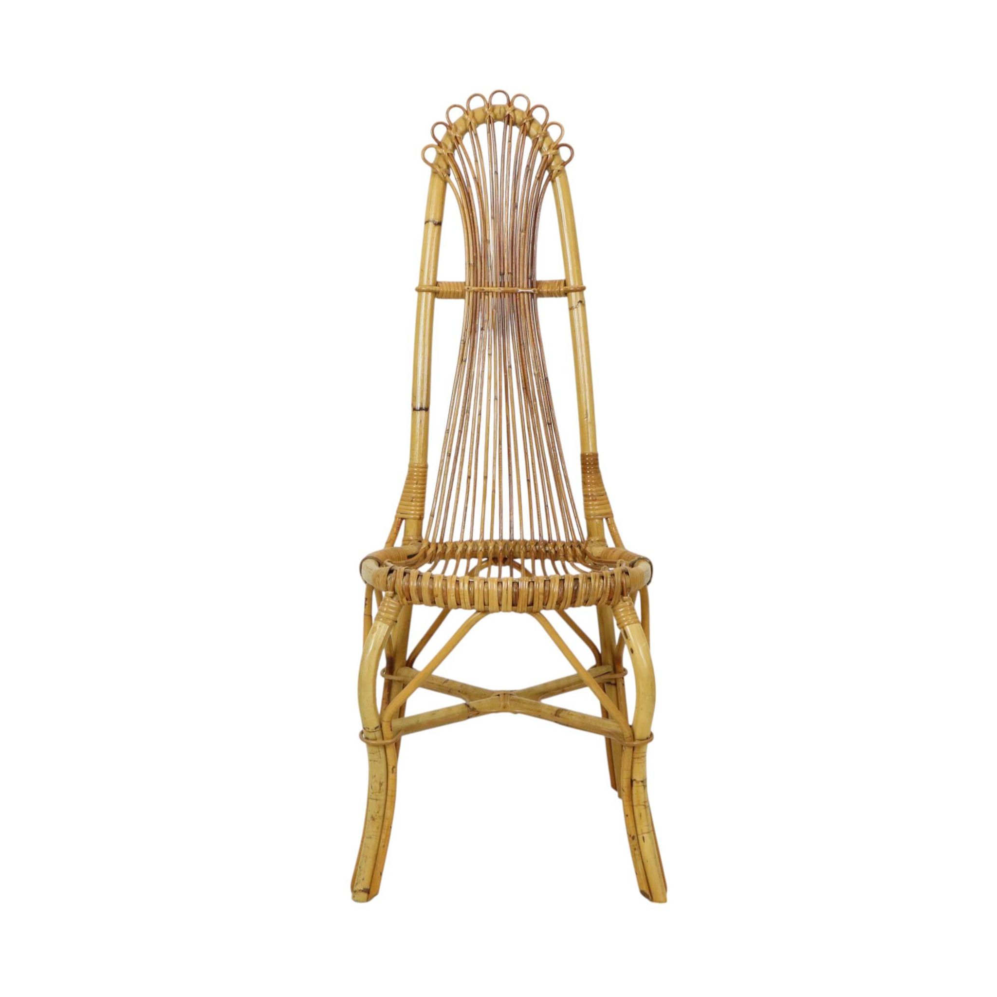 Chaise en bambou rattan boho des années 60 au design italien