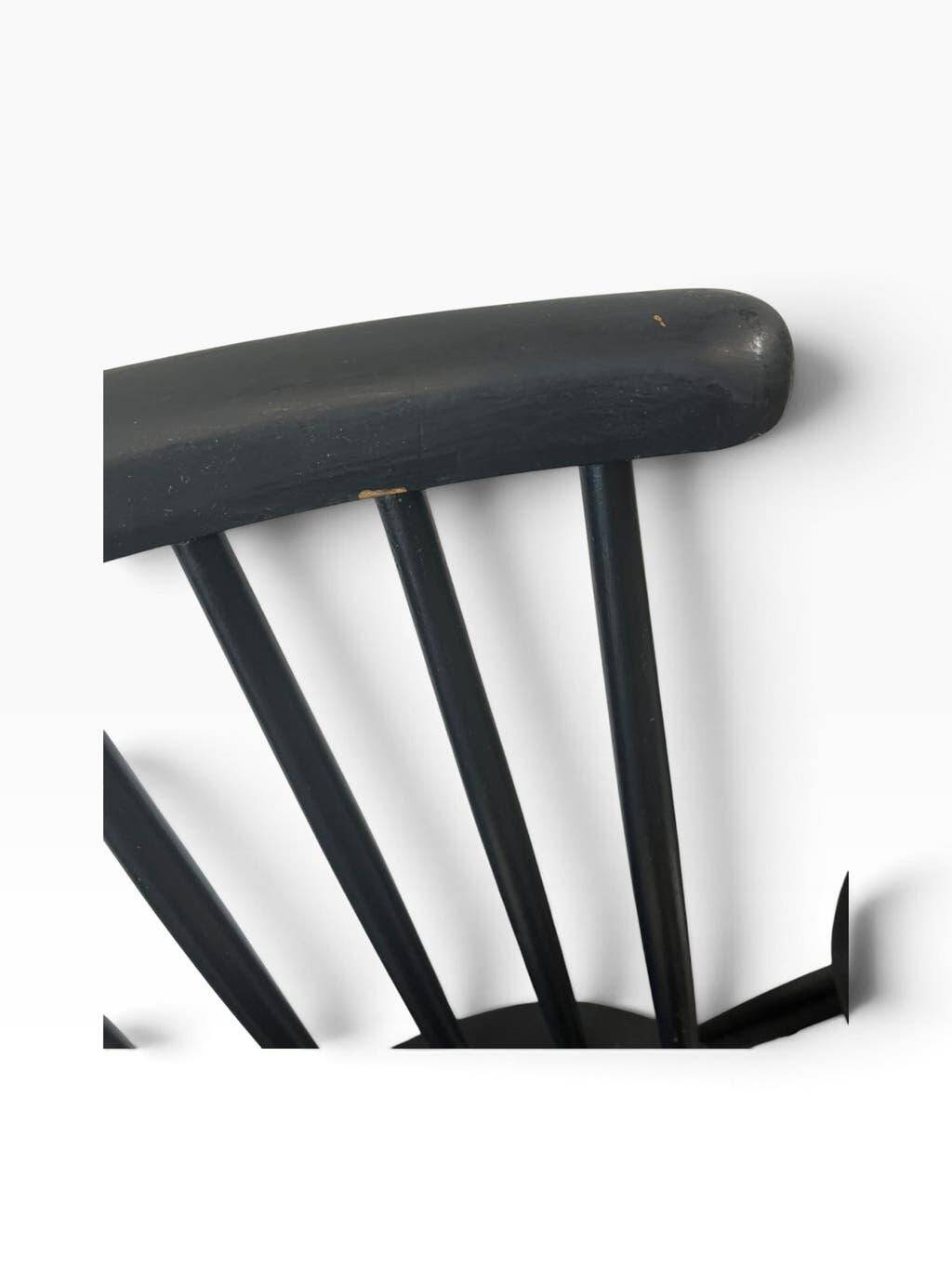 Set of 2 vintage black spindle wooden chairs