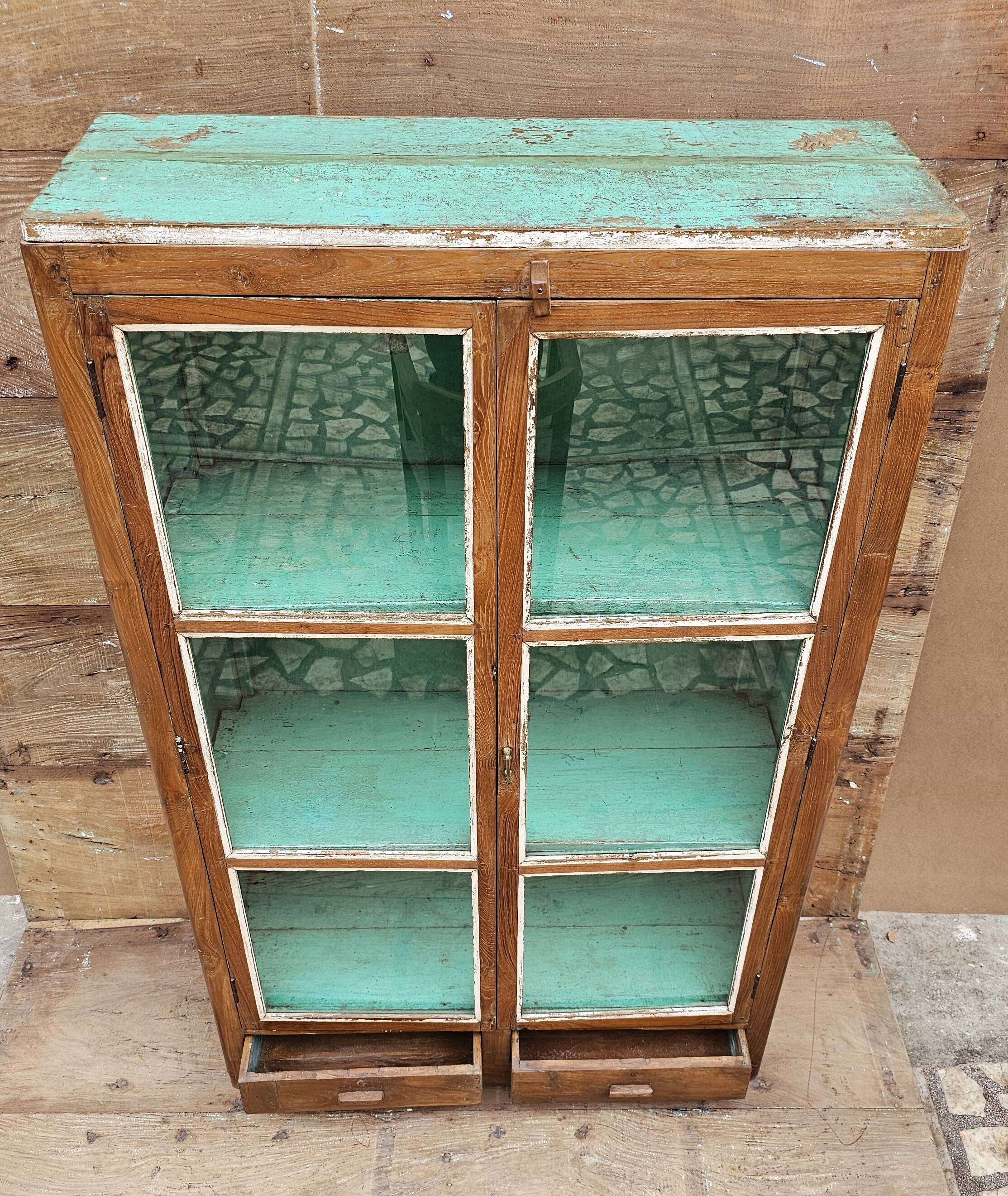 Old Art Deco glazed bookcase in Burmese teak