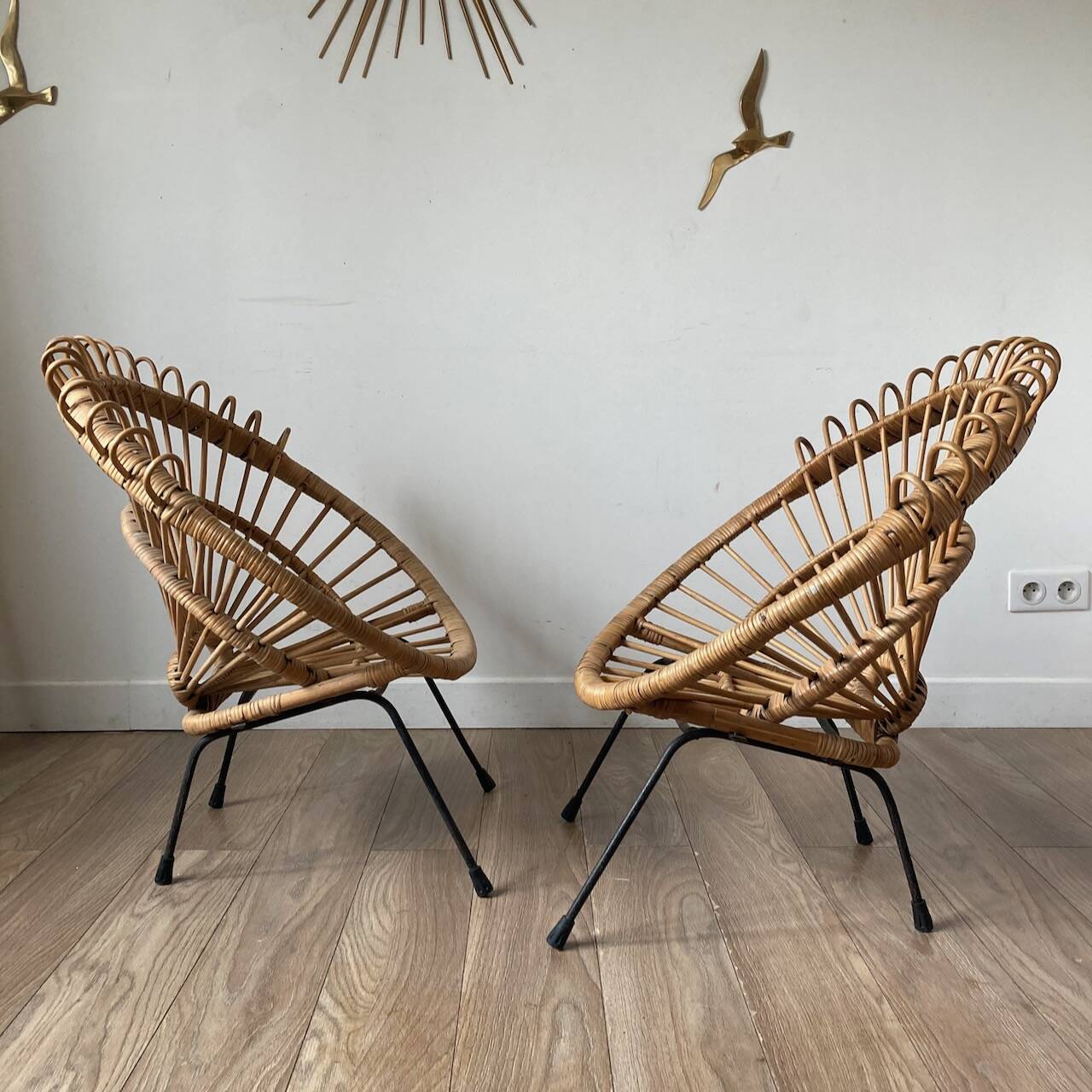 60s design rattan armchairs