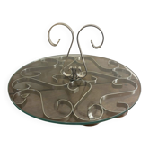 Beautiful cheese platter in glass and stainless steel with arabesques.