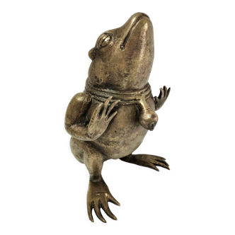 Patinated brass sculptural frog 60s