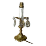 Lampe rococo , pied en bronze ciselé, fausse bougie et  pampilles pendeloques en cristal