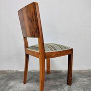 Set of six Art Deco dining chairs in walnut root veneer, 1940s.