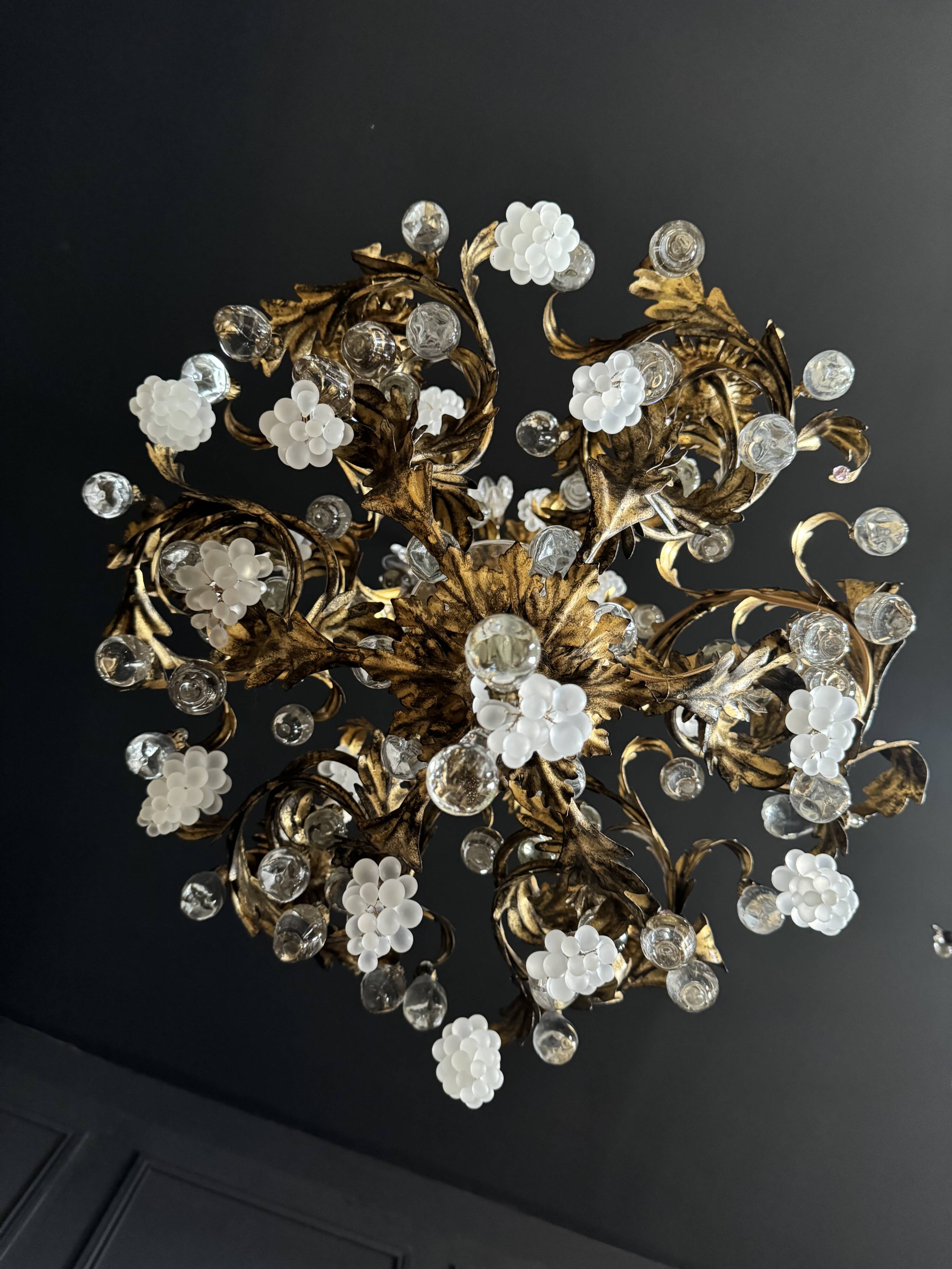 Bronze and Gold Metal Cage Chandelier from the 70s - 20th Century