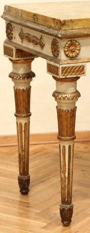 Italian Louis XVI White Lacquer and Giltwood Console with Scagliola Siena Marble Top