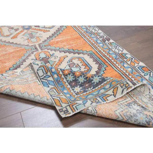 Vintage Turkish Oushak Handmade Wool Cotton Orange Runner Rug 116x250