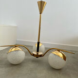 Lot light fixtures and chandeliers design Arlus 50s brass and opaline vintage