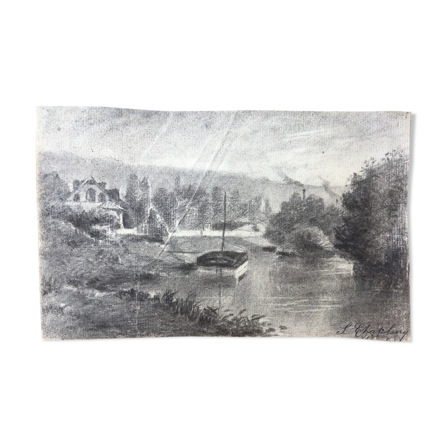Old charcoal drawing painting