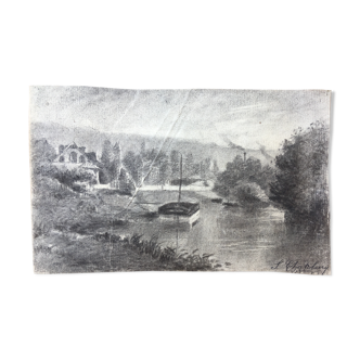 Old charcoal drawing painting