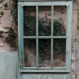 Glass pine door (6 panes) with its transom and removable shutter