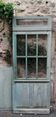 Glass pine door (6 panes) with its transom and removable shutter