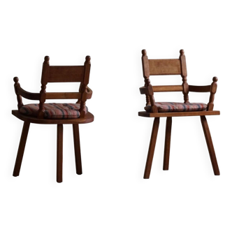 Handcrafted Tripod Armchairs in Oak, by a Danish Cabinetmaker, Folk Art, 1930s