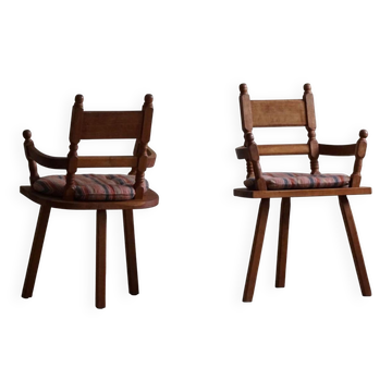 Fauteuils Tripodes Artisanaux en Chêne, Par un Ébéniste Danois, Art Populaire, Années 1930