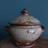 Covered sugar bowl in Puisaye stoneware signed Jean-Pierre Prud'homme
