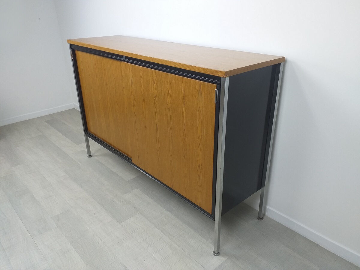 Sideboard storage modernist design 70s vintage oak metal