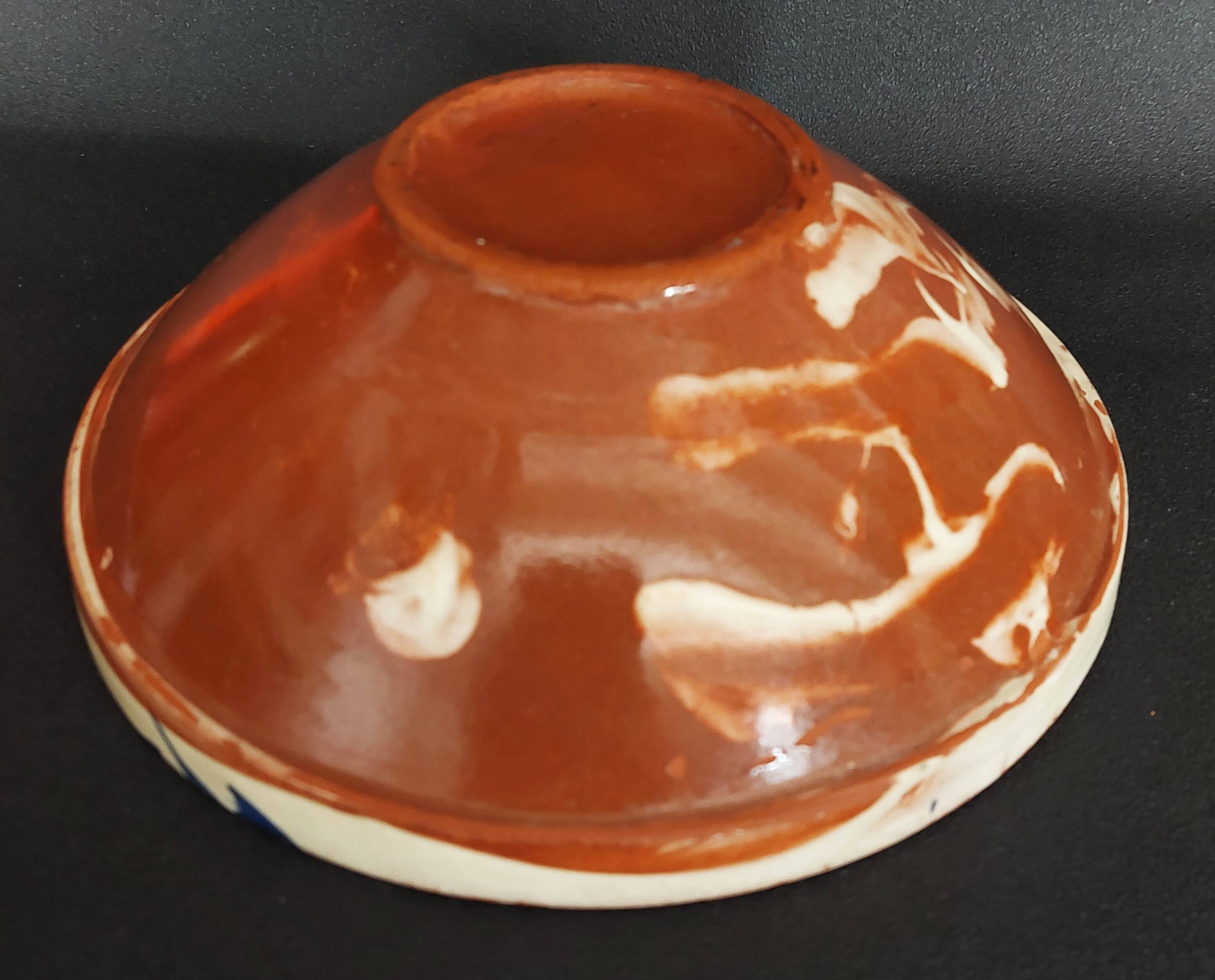 20th century glazed terracotta salad bowl