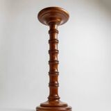 XXL vintage solid wood flower pedestal, Italian handcrafted column table, 1960s, marron finish