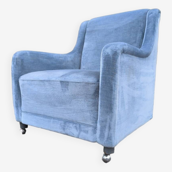 Cocktail armchair in sky blue velvet 1960s
