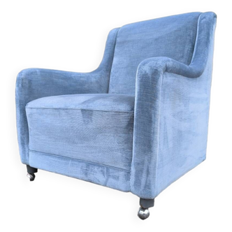 Cocktail armchair in sky blue velvet 1960s