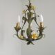 French Vintage 3 Light Cage Chandelier Hand Painted Floral Design