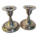 2 small silver metal candle holders