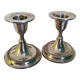 2 small silver metal candle holders