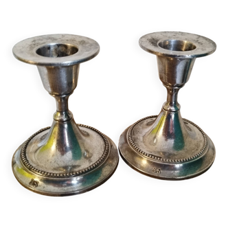 2 small silver metal candle holders