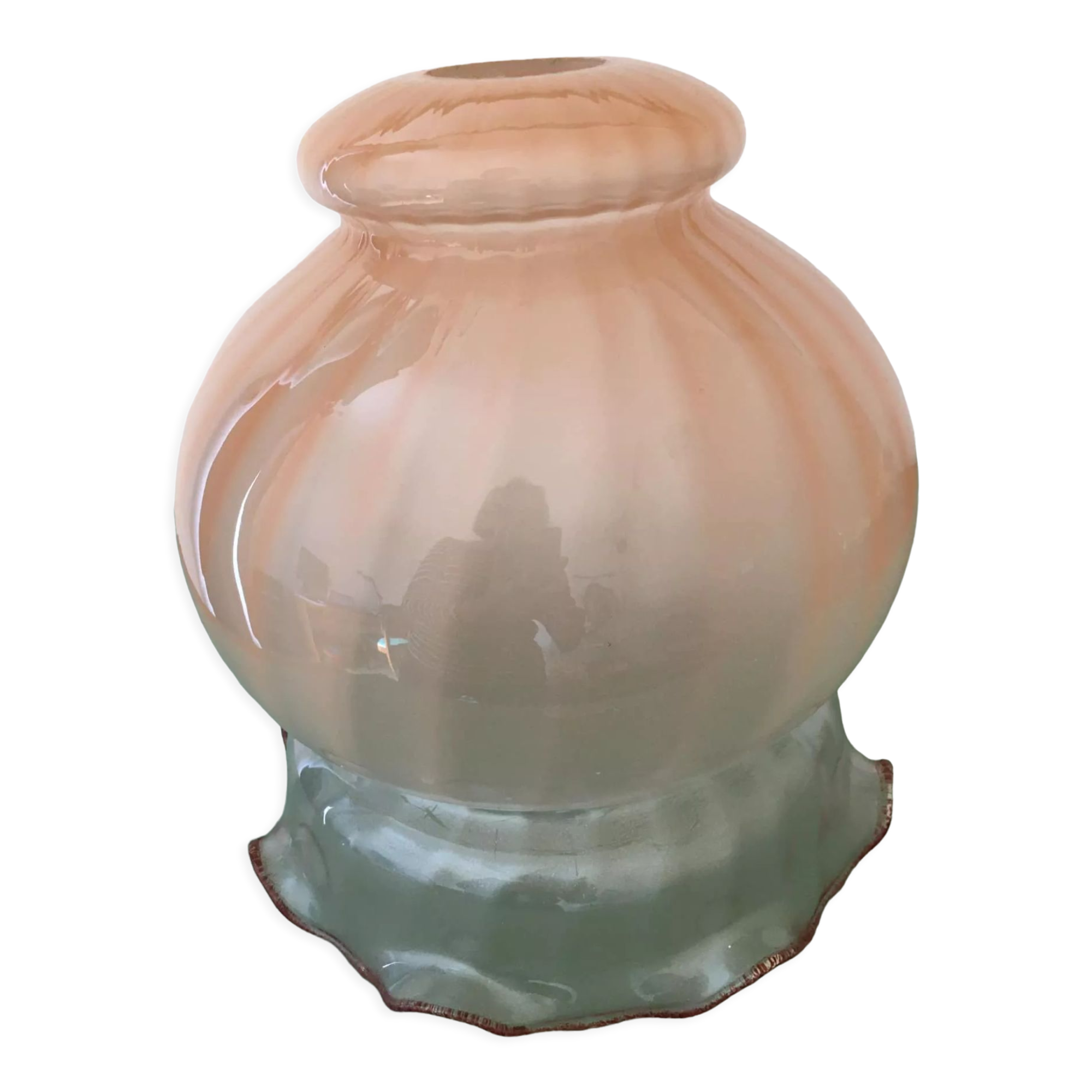 Peach-colored transparent glass collar globe