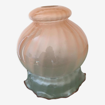 Peach-colored transparent glass collar globe