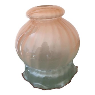 Peach-colored transparent glass collar globe