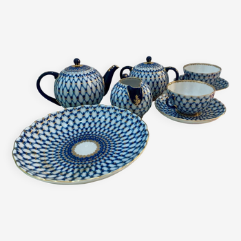 Russian Cobalt Fillet Lomonosov Porcelain Tea Set