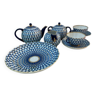 Russian Cobalt Fillet Lomonosov Porcelain Tea Set
