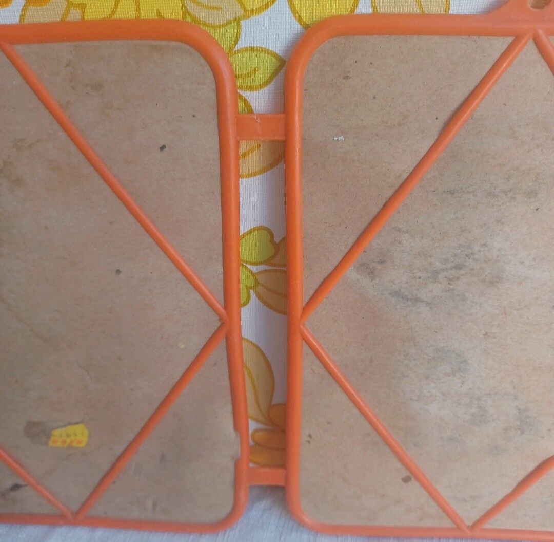 Vintage tryptic barber mirror orange 70s