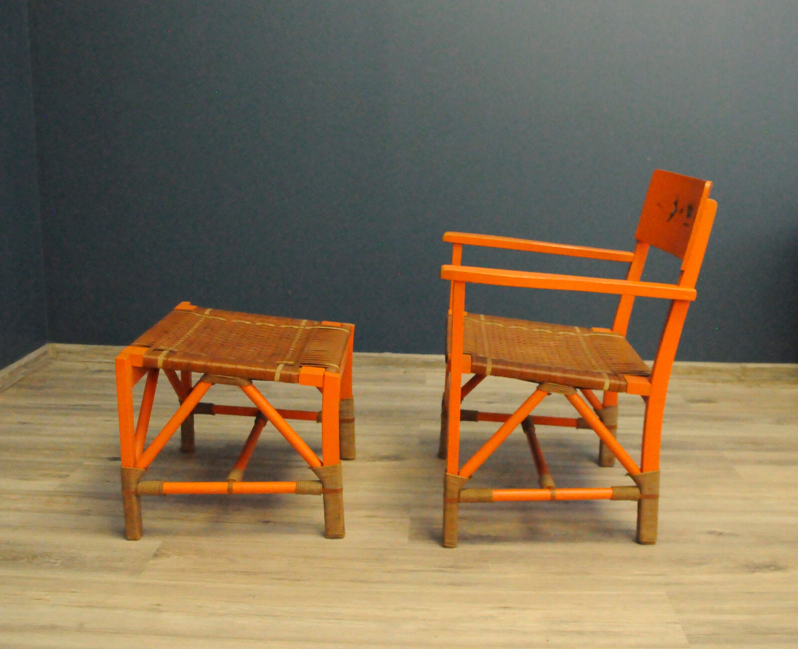 Scandinavian folklore armchair with footrest