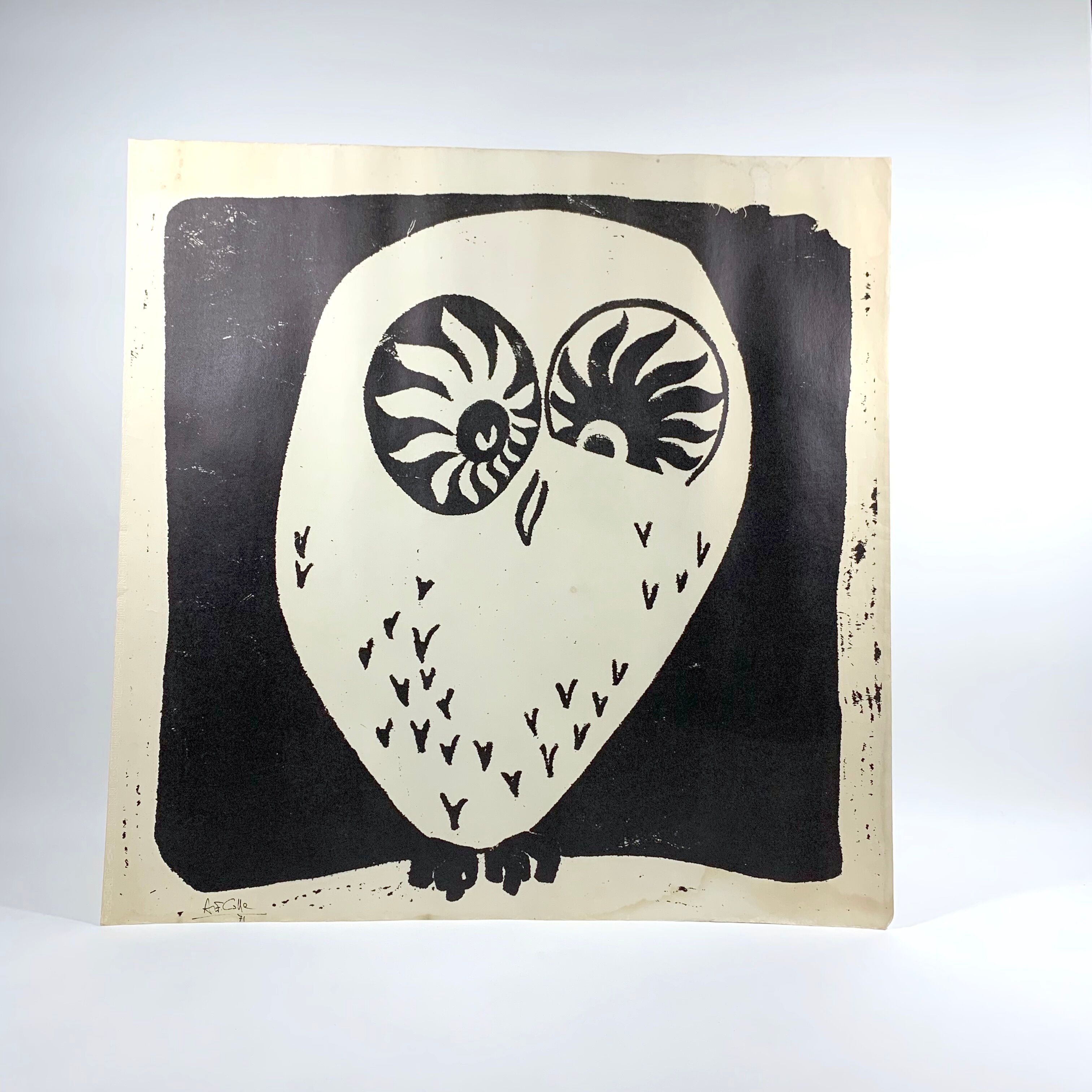 Lithograph "The Owl" black and white - Modern art