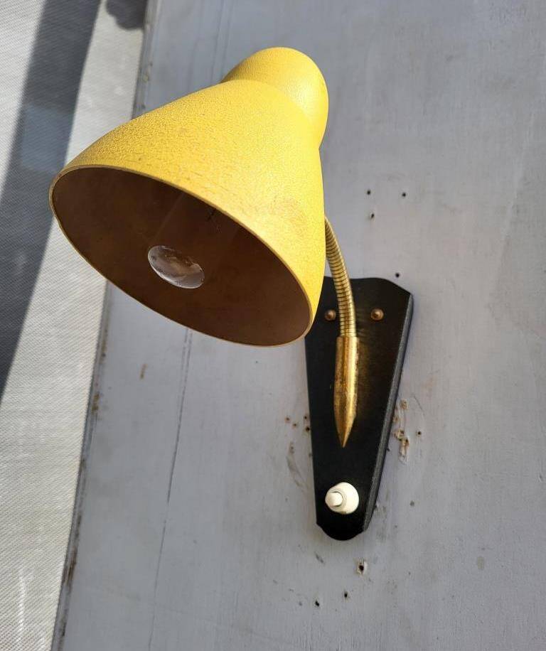 Yellow adjustable casserole wall light 1950