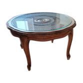 Table basse vintage années 60 – Plateau cannage rayonné