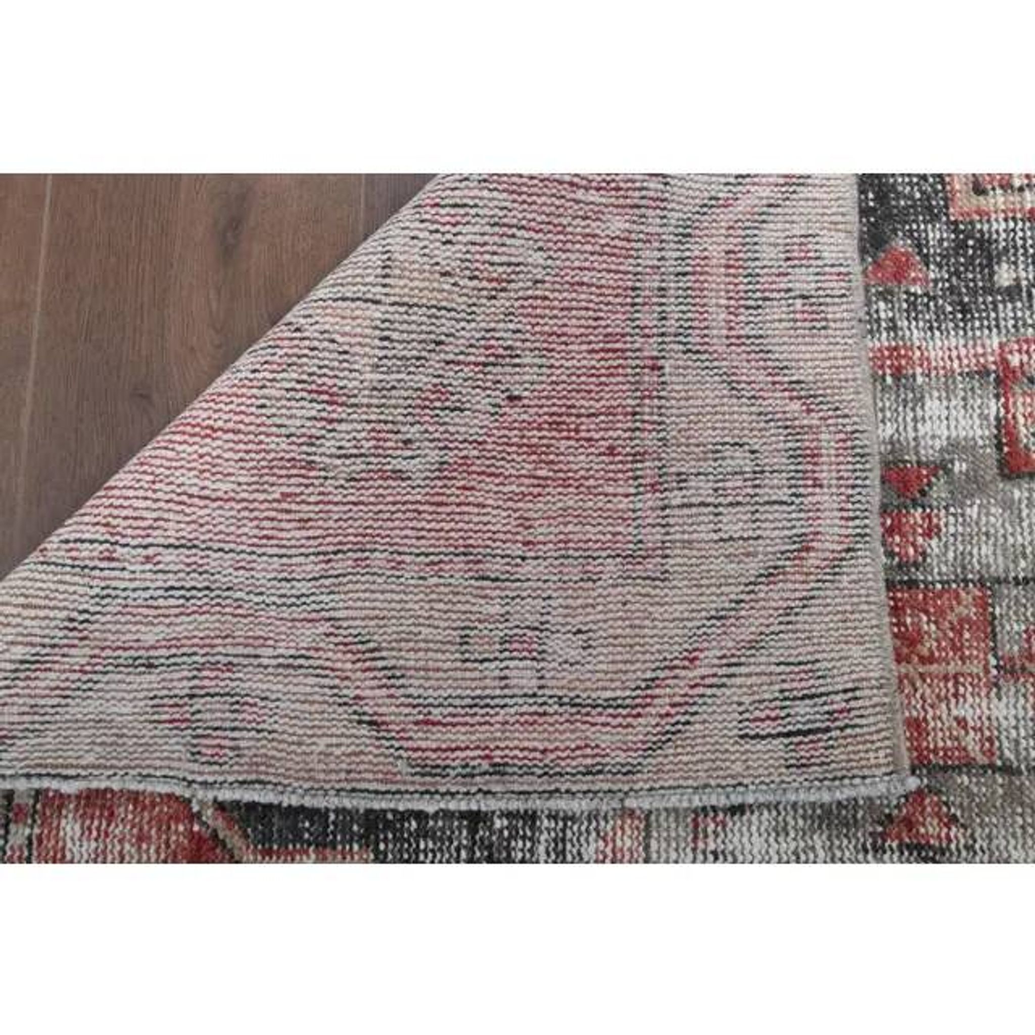 Tapis couloir rouge noué à la main turc des années 1960 111x391