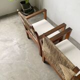 Pair of oak and straw armchairs, reconstruction style