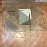Artedi Italy coffee table in travertine, brass and glass 1970s