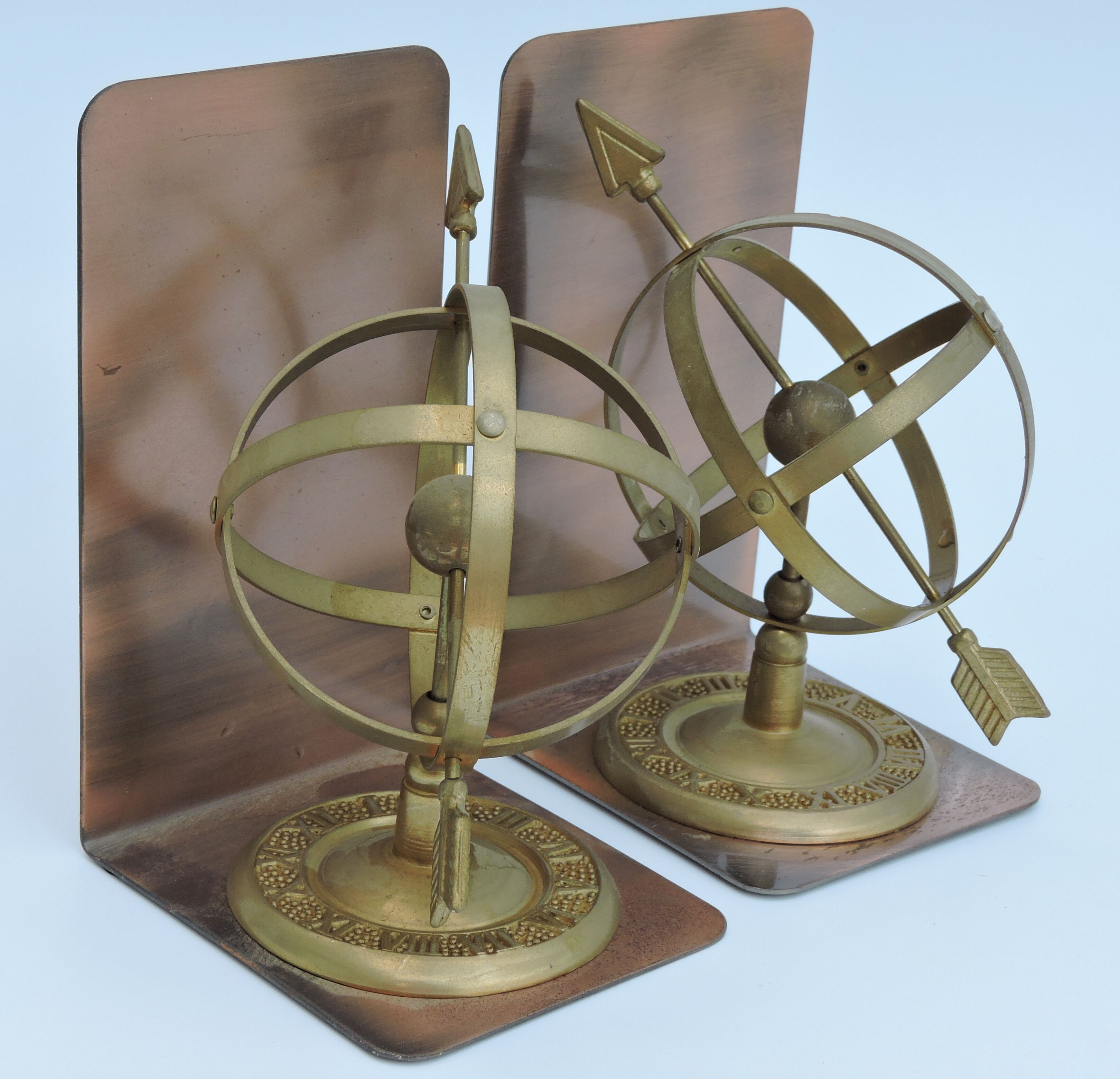 Pair of greenhouse book Astrolabe Sphere Armillary brass 1970
