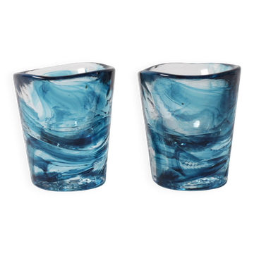 Set of 2 Kosta Boda Teal Blue Shot Glasses 'Mine' by Ulrica Hydman Vallien